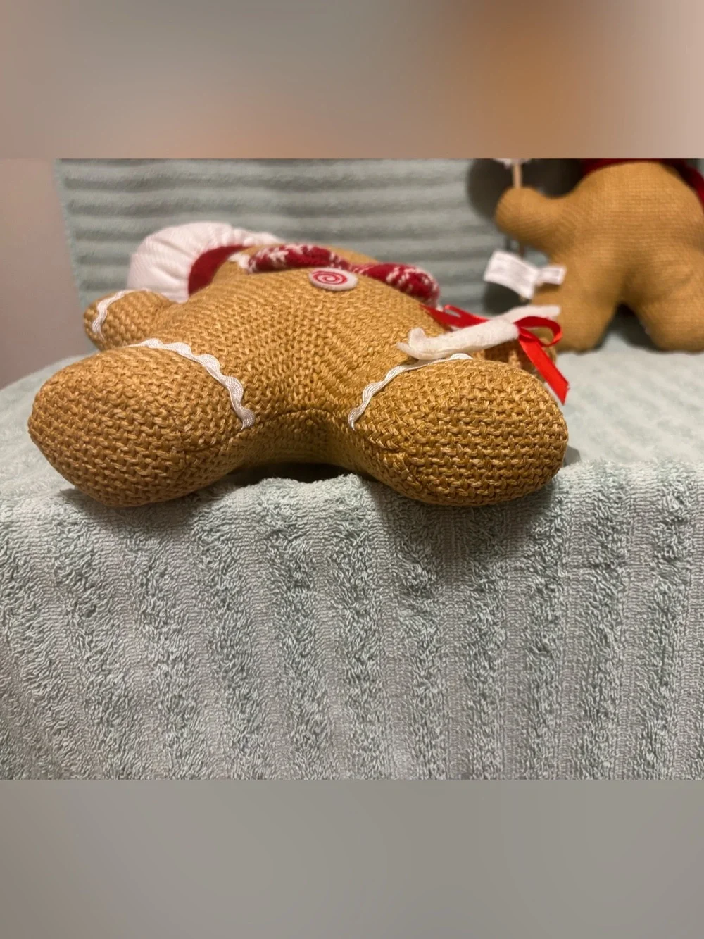 Festive Gingerbread Plush Holiday Pillow Pair - Red & Pink Accents.  NWT!
